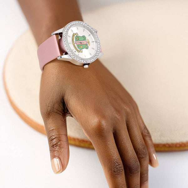 AKA Pink Leather Silver Sun Cut Dial Watch Women: Pink / Rhodium / Adjustable