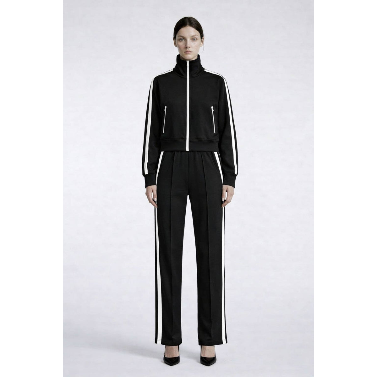 Midnight Stripe Luxe Track Set: BLACK / S-M-L-XL(2-2-2-2)