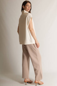 P. CILL Butter Modal Mock Neck Capped Sleeve Top: Black, Taupe  or Navy