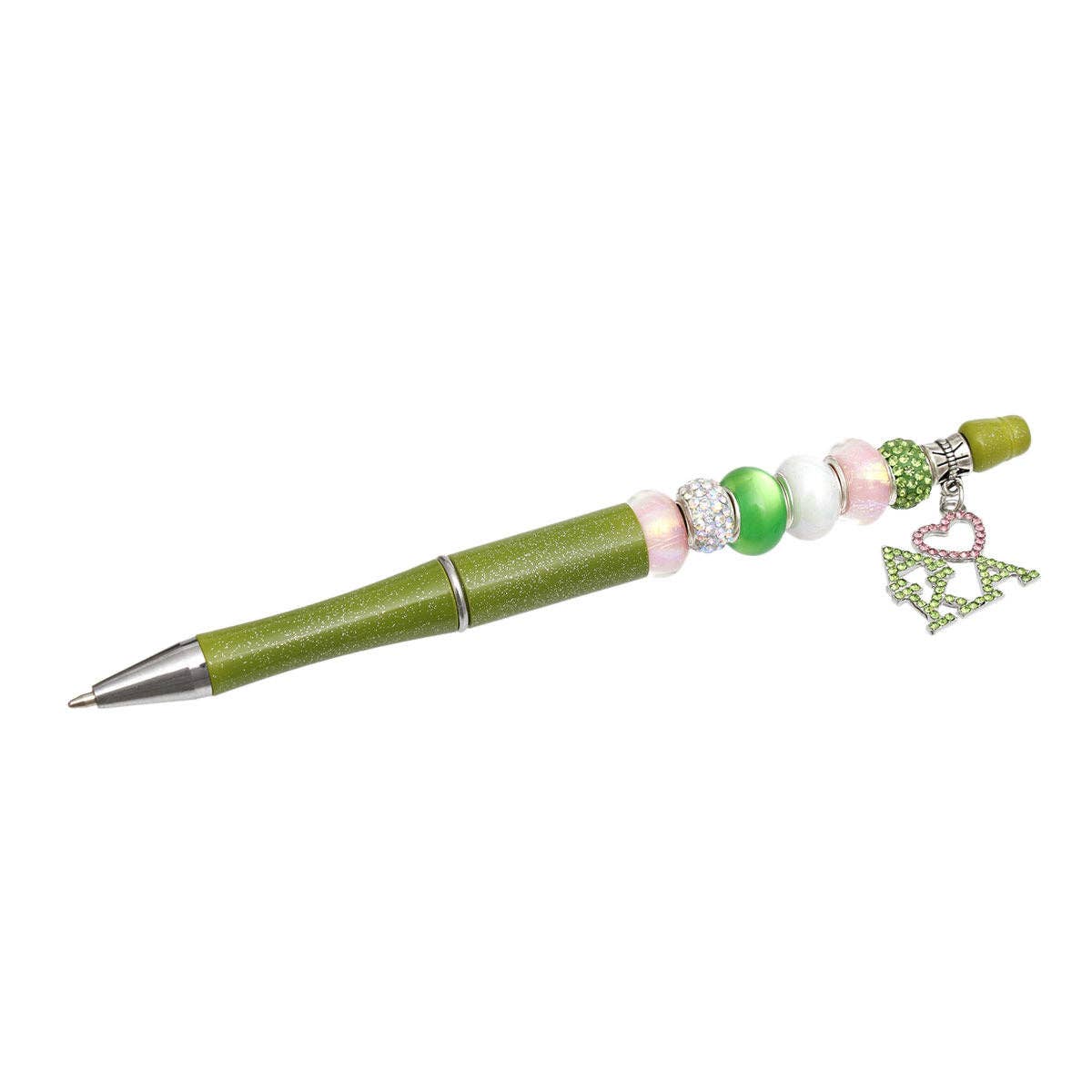 AKA Sorority Bling Bead and Charm Green Pen: Pink and Green