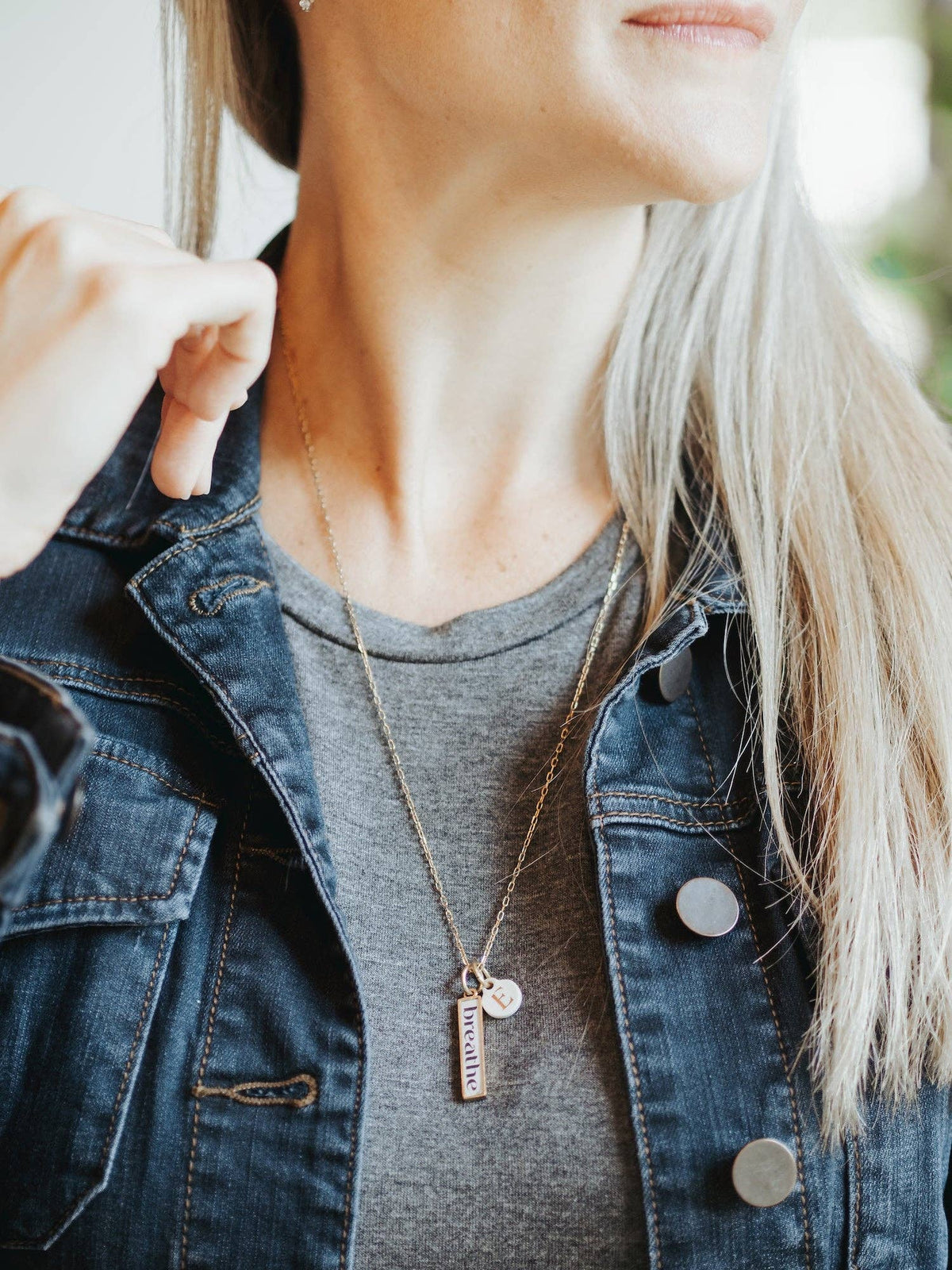 Charm Bar - Breathe Charm Pendant  Antique Gold