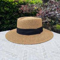 BEACH VACATION SUN FEDORA STRAW HATS FOR WOMEN_CWAH1151: KHAKIBLACK / (OS) 1