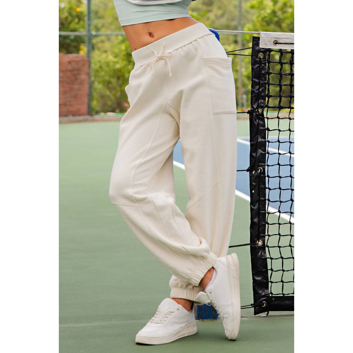 FLEECED TERRY FLOW JOGGER PANTS: Peach Pink / S-M-L(2-2-2)