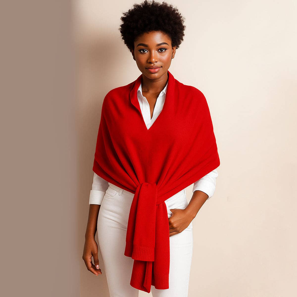 Scarf Poncho Acrylic Red Convertible Wrap for Women
