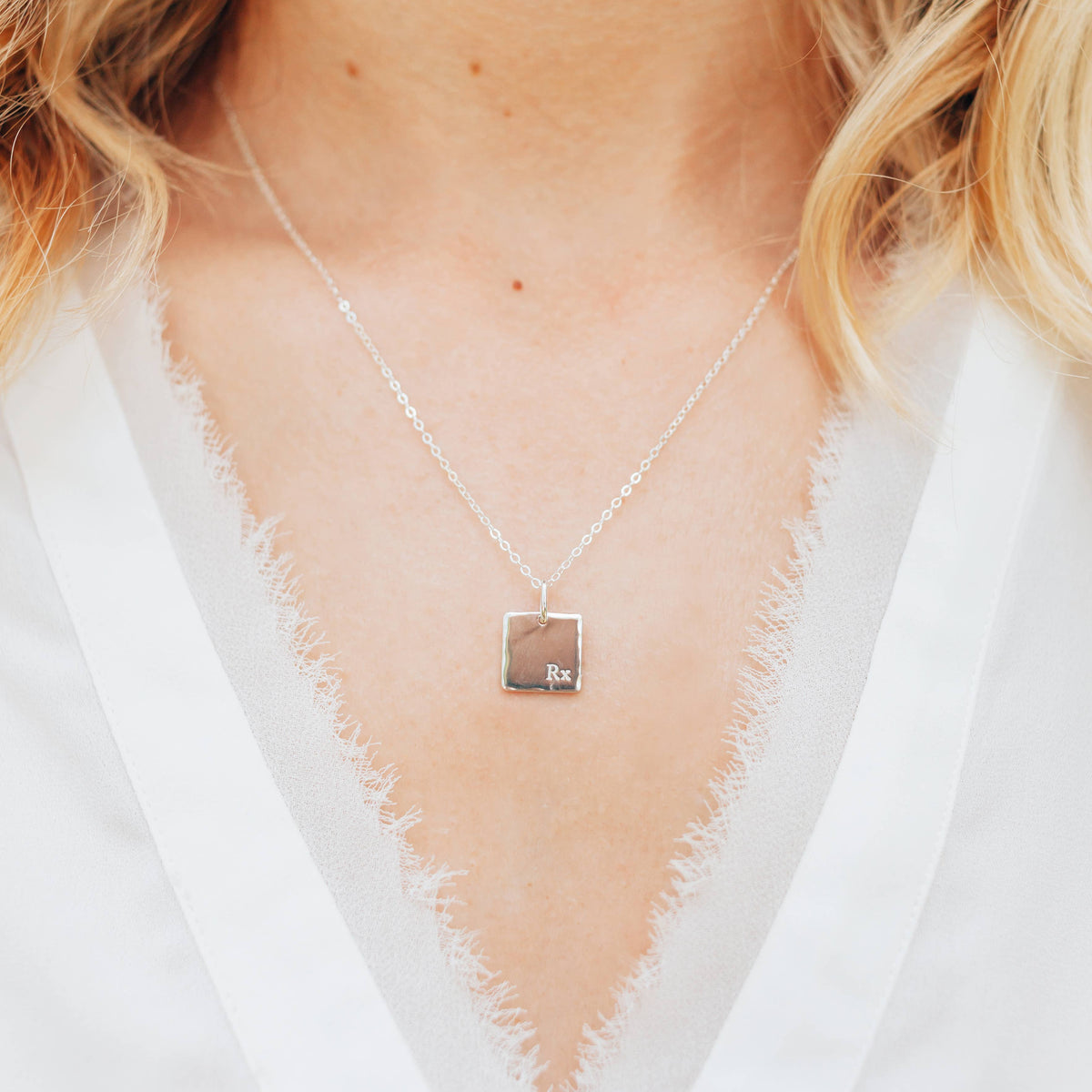 Pharmacist Graduation - Pharmacy Rx Charm Necklace: 14k Gold Vermeil / Necklace is 18” long with an adjustable ring of 16” Rx pendant measures 0.45" in width and 0.45" in height. / Minimalist