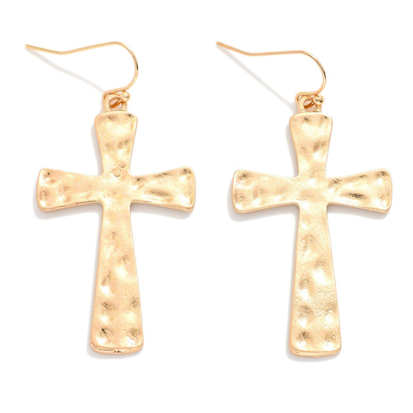 Becky Hammered Metal Cross Drop Earrings