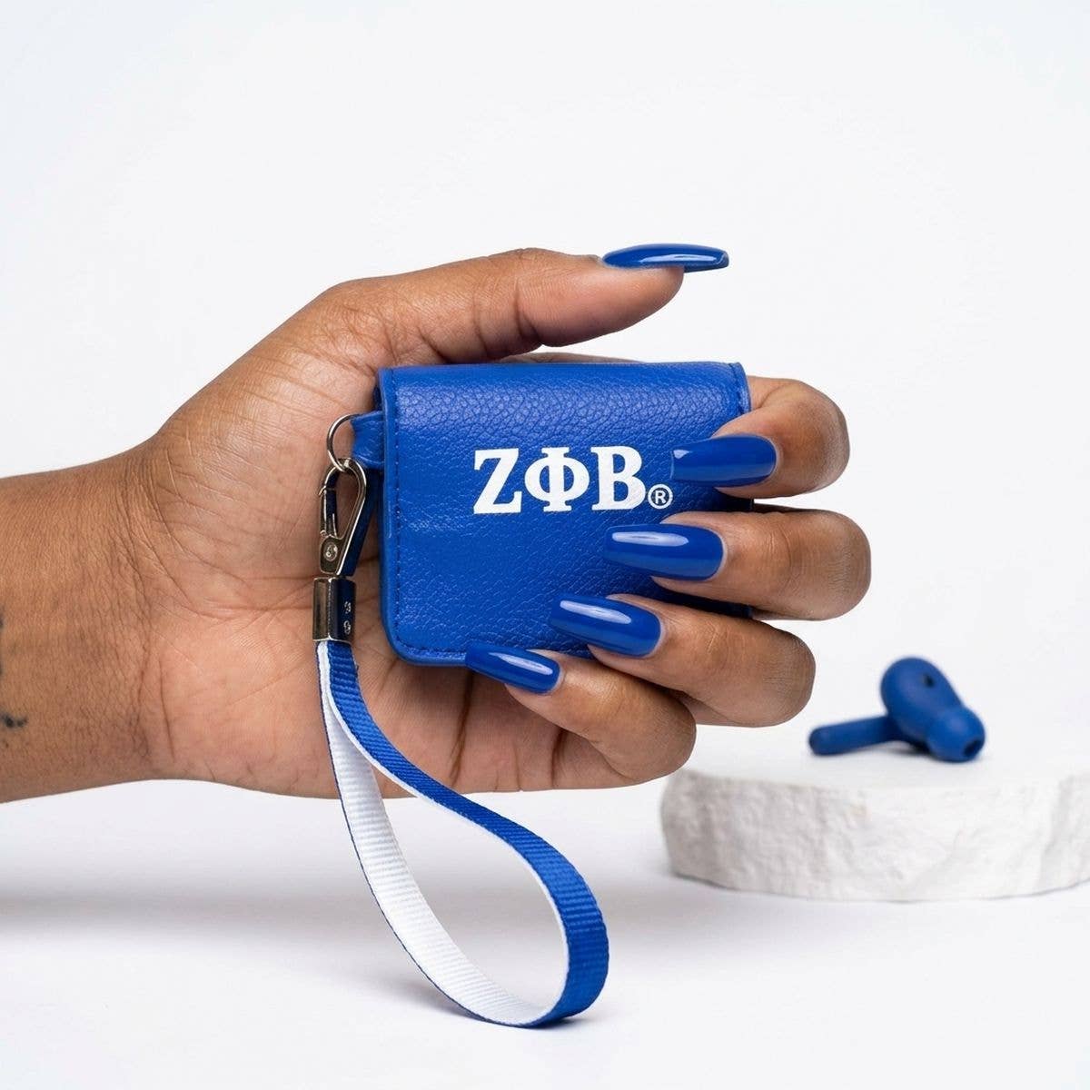 ZPB Blue 1920 Earbud Mini Snap Case with Clip: Blue and White / Multi Tone / 3 x 1 x 2.25 inches