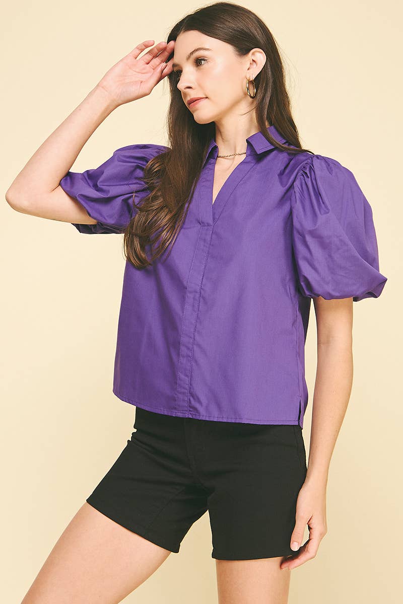 BUBBLE SLEEVE BLOUSE TOP - 5707TB: FAIRY RED / S