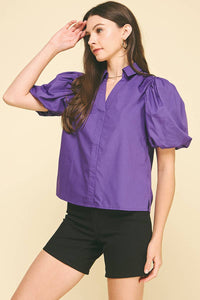 BUBBLE SLEEVE BLOUSE TOP - 5707TB: FAIRY RED / S