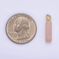 14K Gold Filled Rose Quartz, Turquoise, Shell Pearl Rectangular Tube Bezel Charm | D564: Rose Quartz