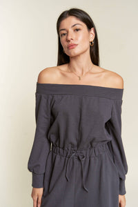 Melinda One Shoulder Terry Jumpsuit Dark Gray or Lime