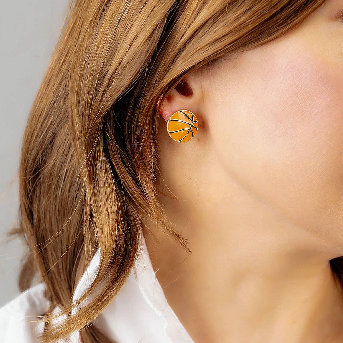 Basketball Enamel Stud Earrings in Orange