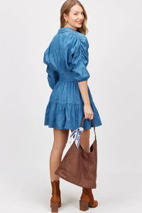 Daphne Ruched Sleeve Tiered Button Up Shirt Dress