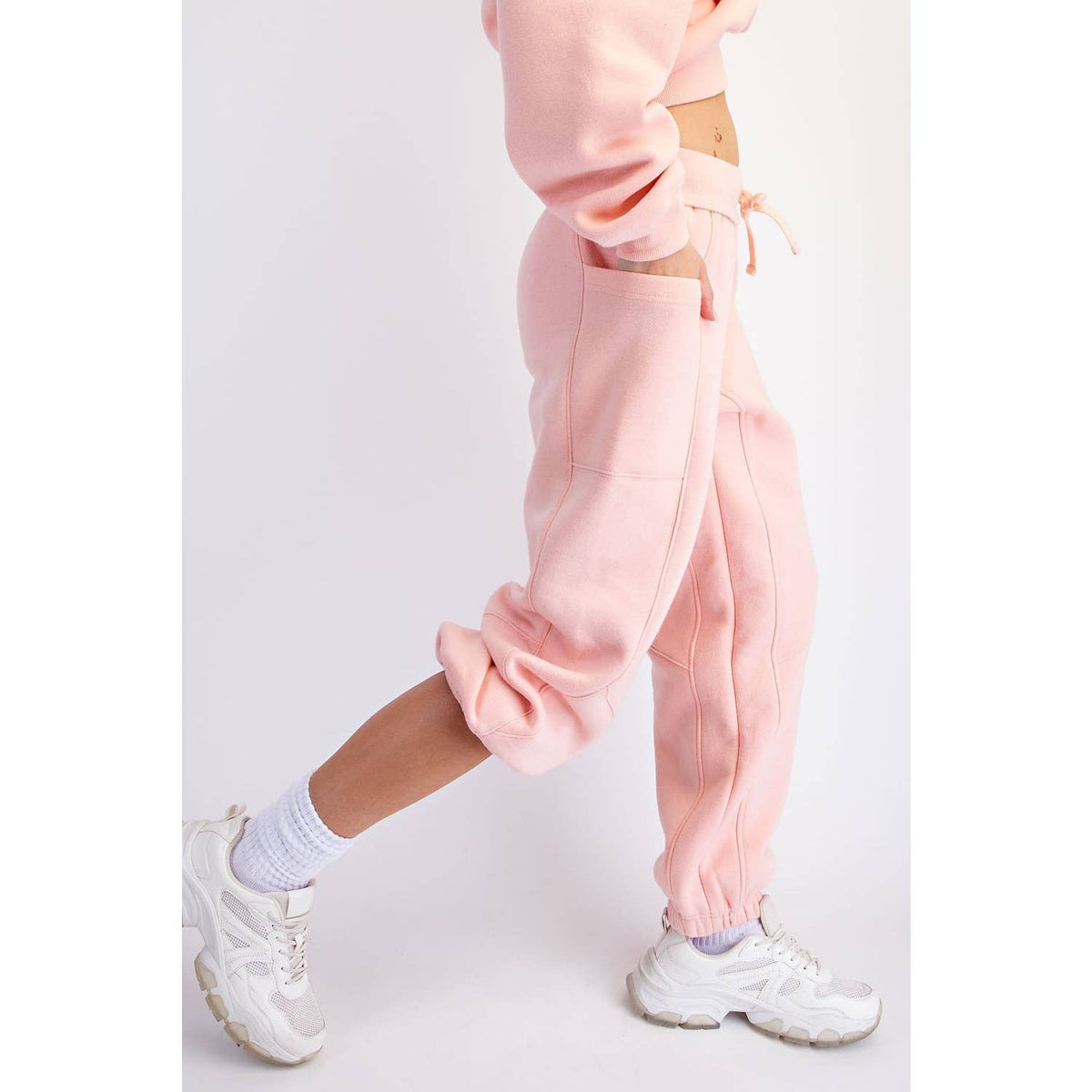 FLEECED TERRY FLOW JOGGER PANTS: Peach Pink / S-M-L(2-2-2)