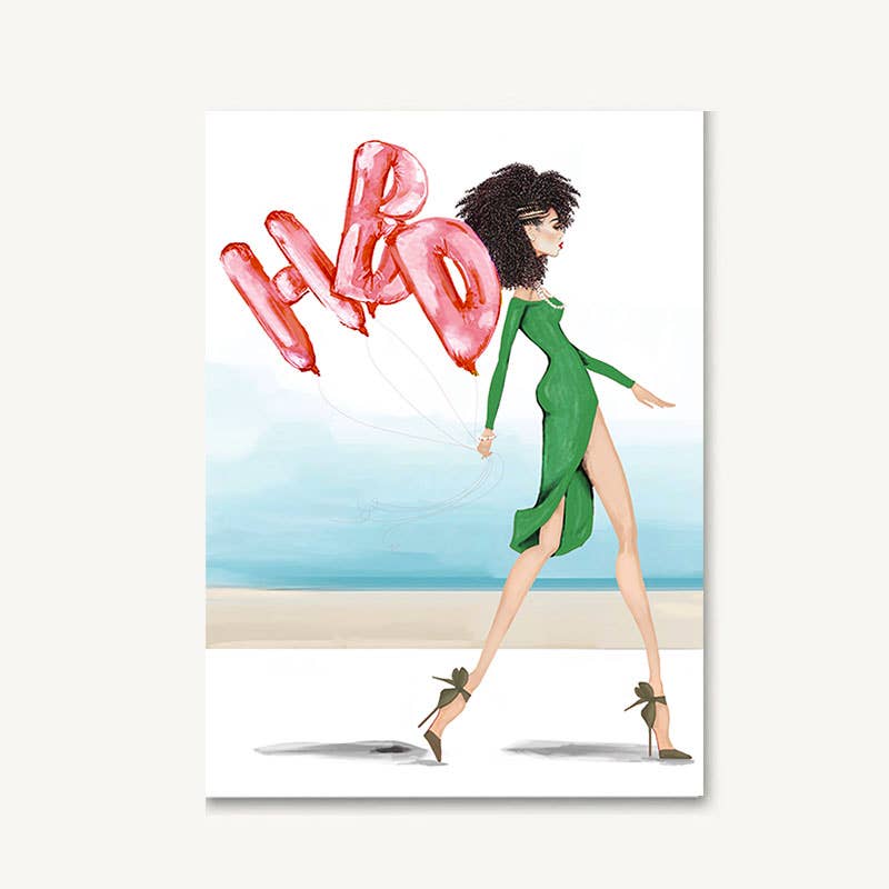 HBD Balloons in Pink & Green Greeting Card