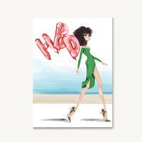 HBD Balloons in Pink & Green Greeting Card