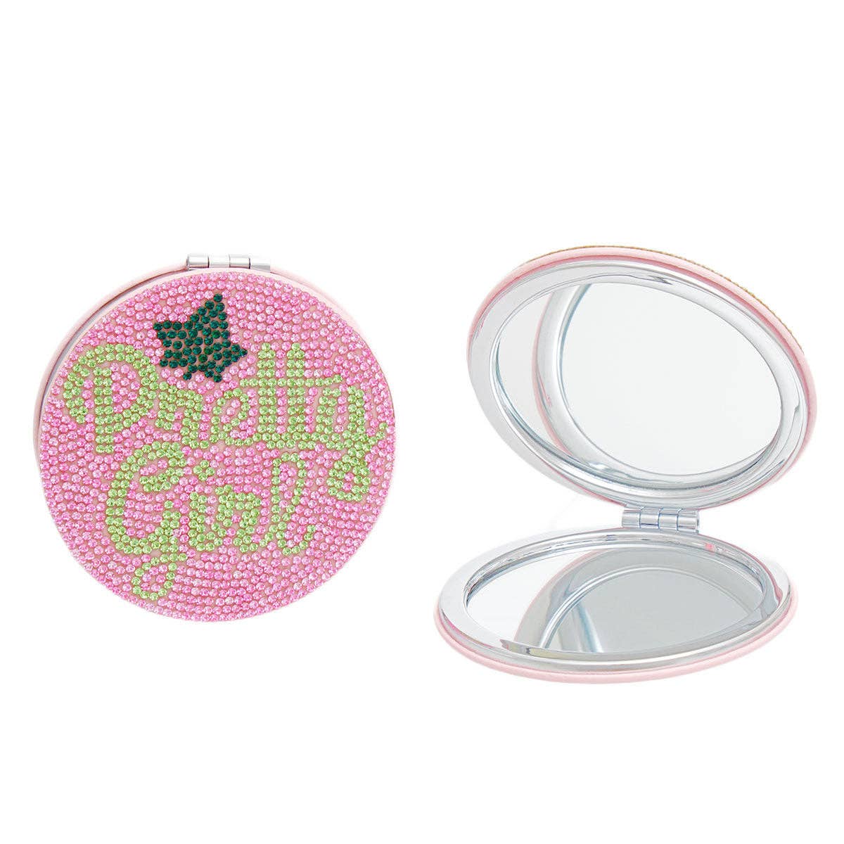 AKA Sorority Pink Pretty Girl Mirror Compact: Pink / Rhodium / 3.15 inches