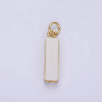 14K Gold Filled Rose Quartz, Turquoise, Shell Pearl Rectangular Tube Bezel Charm | D564: Rose Quartz