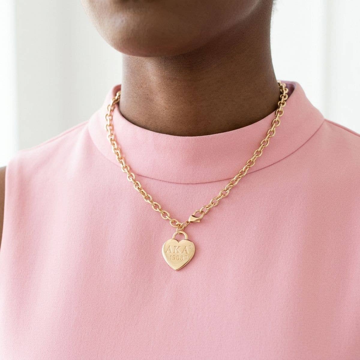 AKA Gold 1908 Legacy Heart Lock Chain Necklace: Gold / Gold / 18 inches