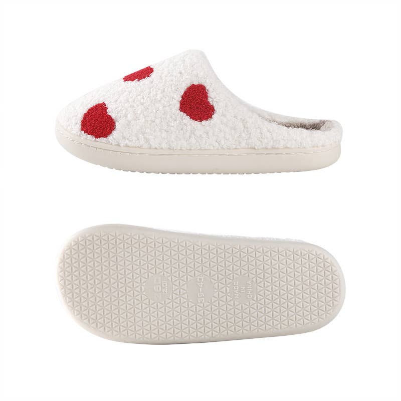 Valentine Gift Heart Fleece Warm Soft Slipper: White / 42-43