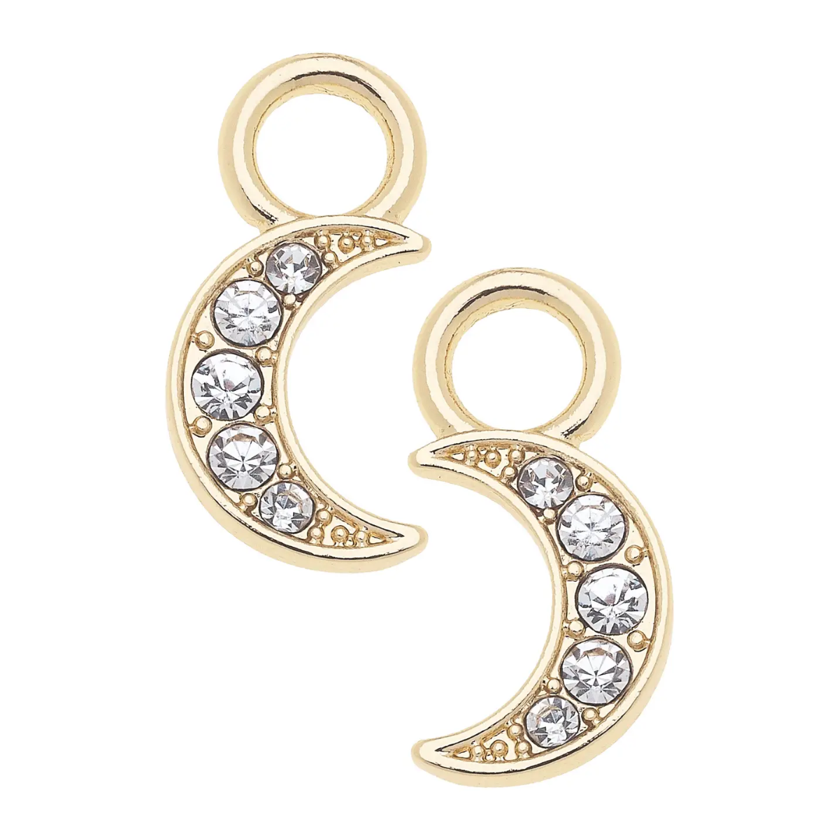 CANVAS STYLE CHARM BAR-Pave Moon Huggie Charm (Set of 2) in Shiny Gold