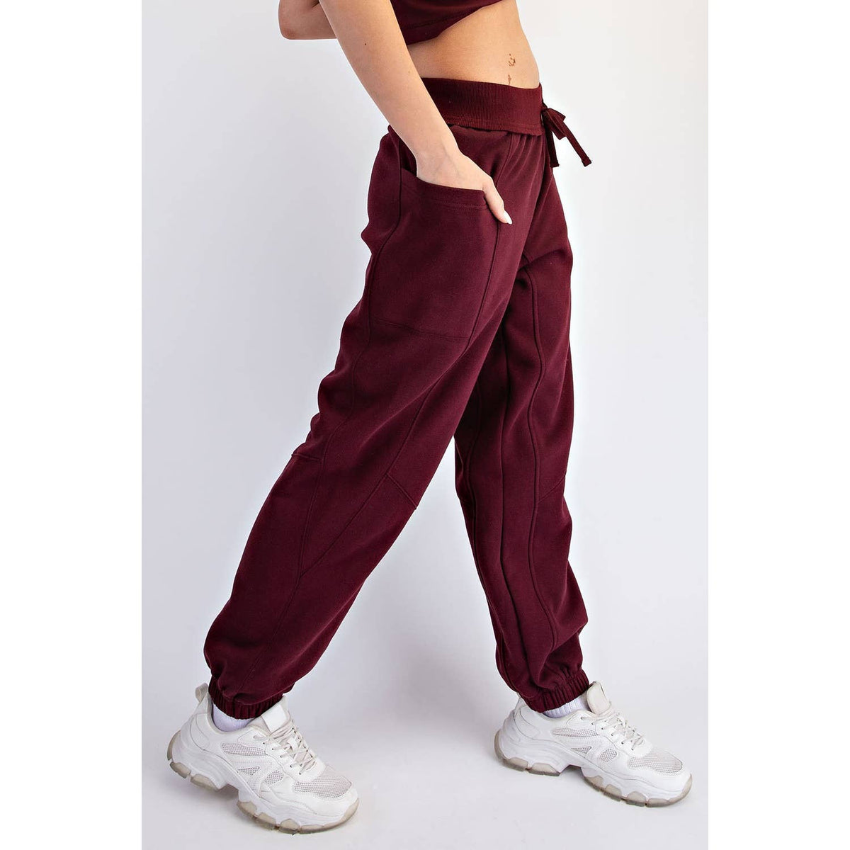 FLEECED TERRY FLOW JOGGER PANTS: Peach Pink / S-M-L(2-2-2)