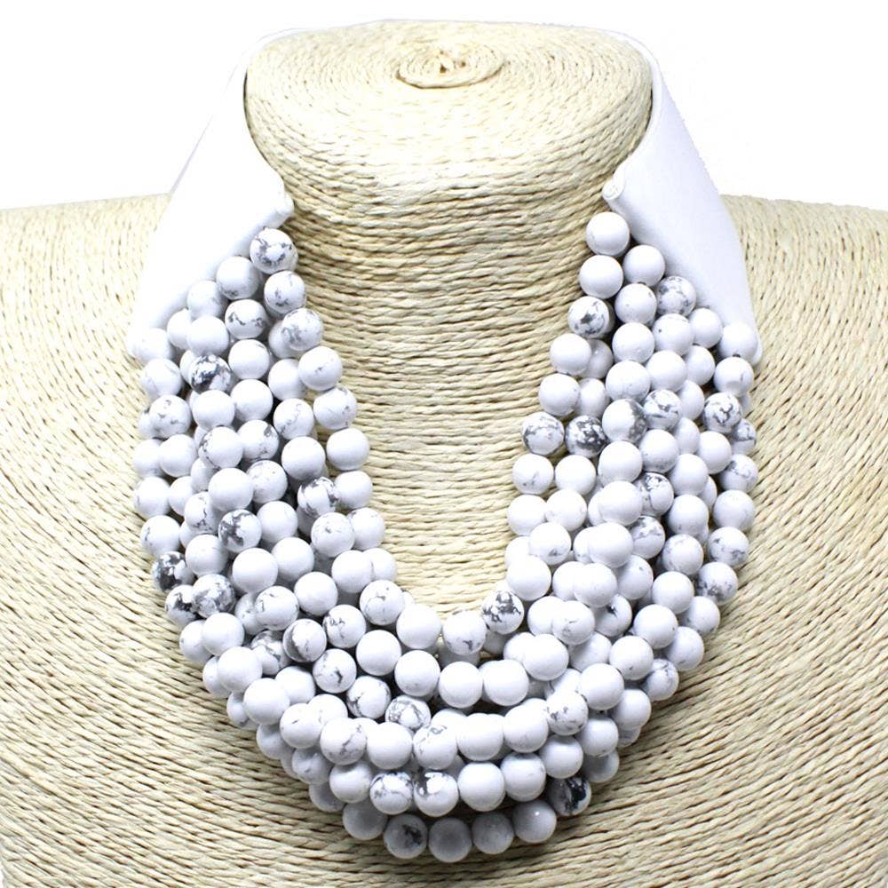 FAUX LEATHER REALSTONE LAYERED BEAD CHUNKY NECKLACE: TG