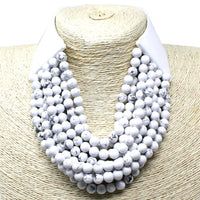FAUX LEATHER REALSTONE LAYERED BEAD CHUNKY NECKLACE: TG