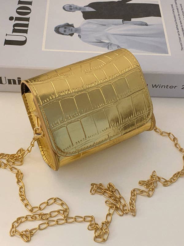 Chains Shiny Split-Joint Bags Crossbody Bags: BLACK / One_size