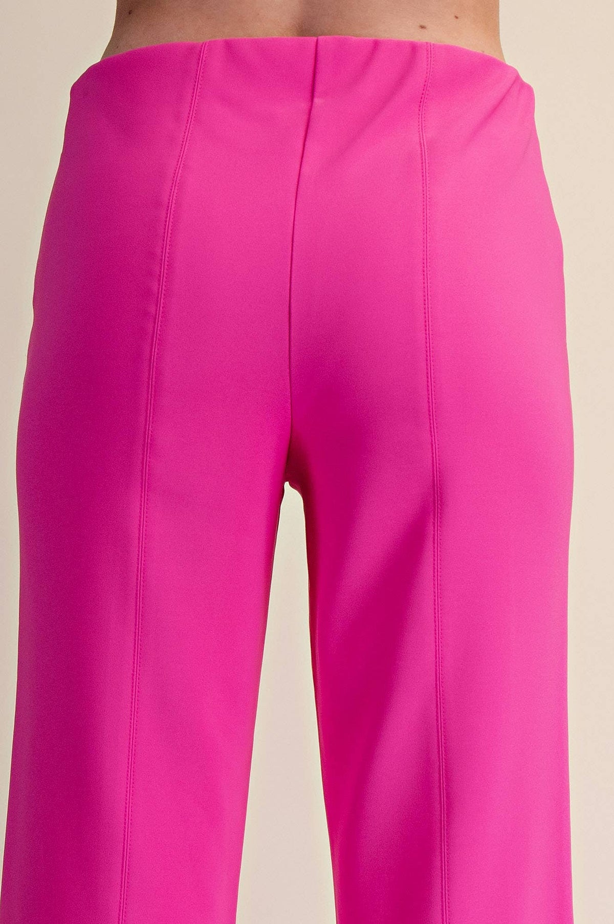High Waist Stitch Pleats Flare Crop Stretchy Pants: Pink / M