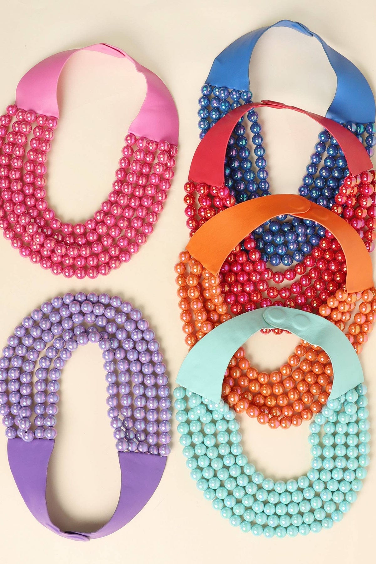BLING METALLIC COLOR BEADED NECKLACE FAUX LEATHER MAGNETIC: Blue
