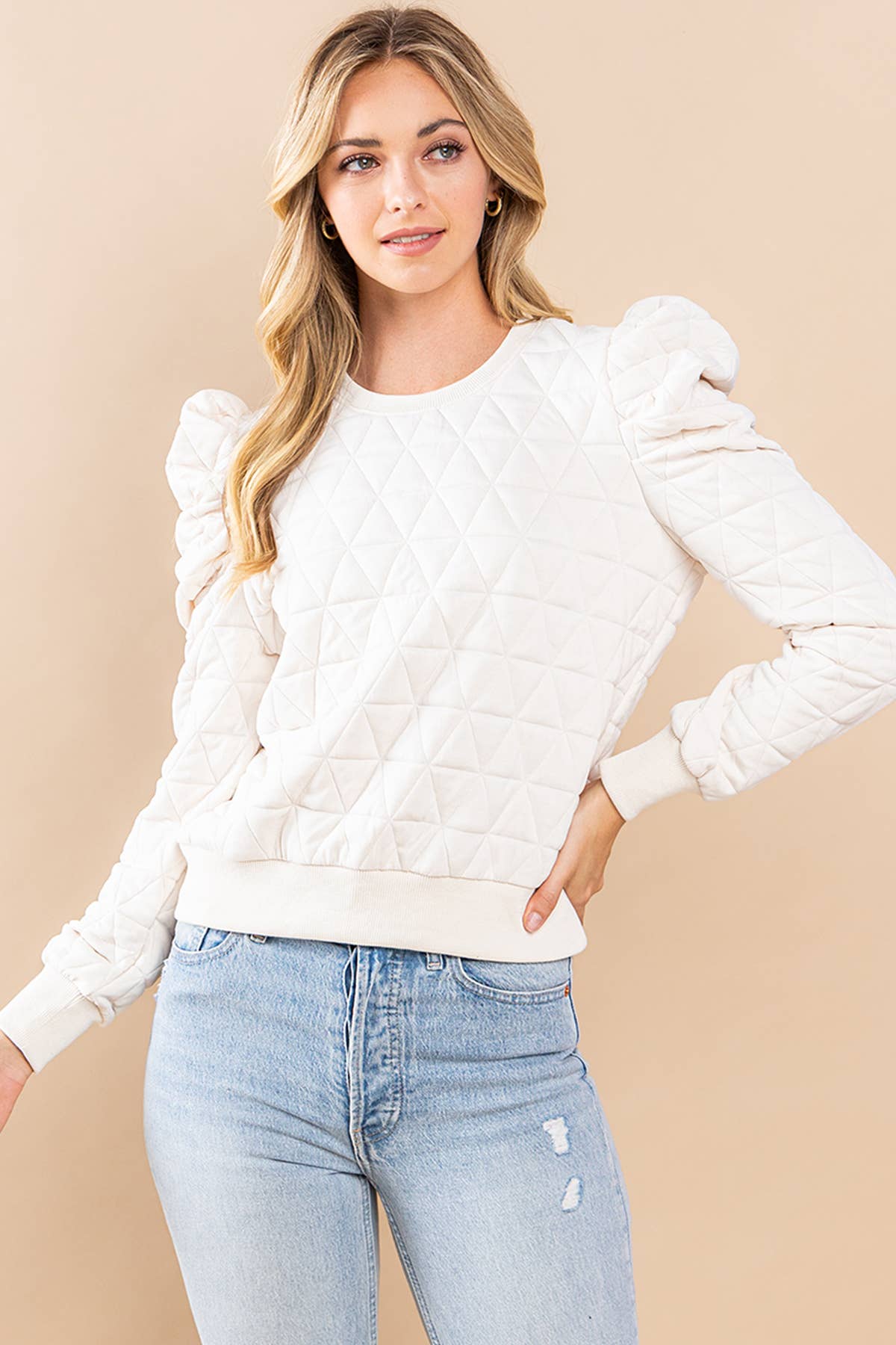 Katheryn Quilted Pull Over Top: Cream