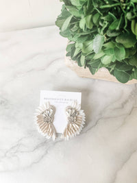 Ivory Gold Ombré Beaded Crystal Winged Statement Earrings