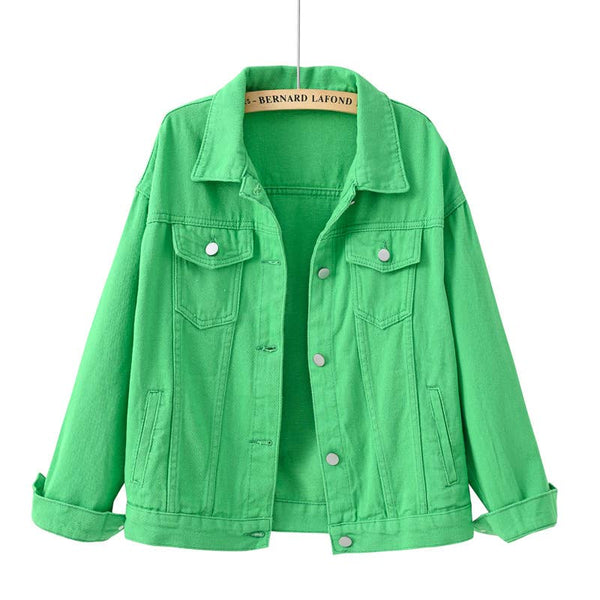 Solid color slim cropped denim jacket casual jacket: Black / (S) 1