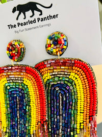 Rainbow Beaded Statement Earrings Pride Colorful Nature
