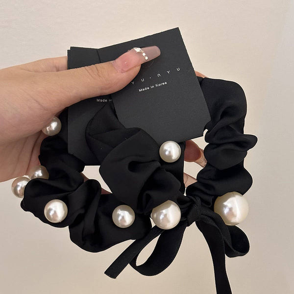 PEARL DECORATION SCRUNCHIES ELASTIC HAIR TIES
