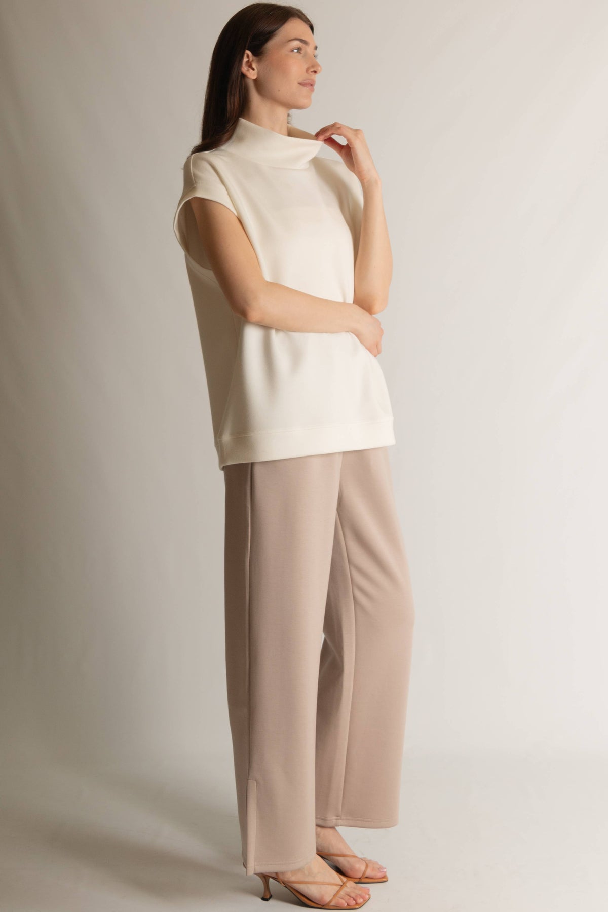 P. CILL Butter Modal Mock Neck Capped Sleeve Top: Black, Taupe  or Navy