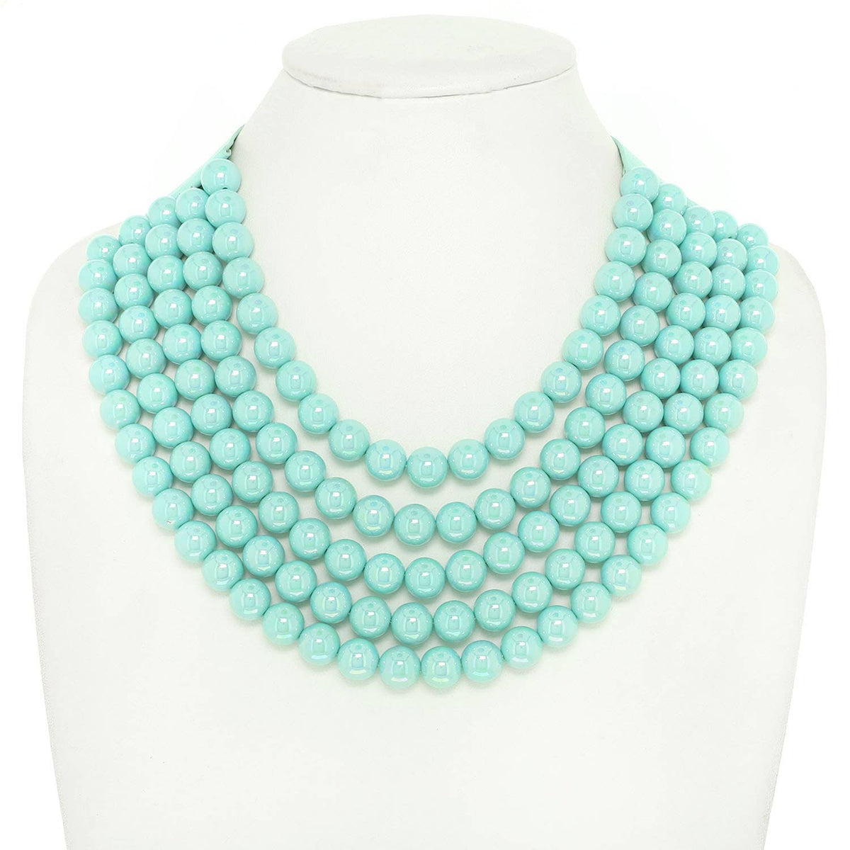 BLING METALLIC COLOR BEADED NECKLACE FAUX LEATHER MAGNETIC: Blue