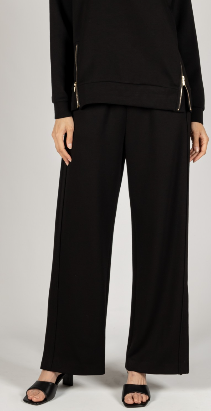 P. CILL Butter Modal Side Binding Wide Leg Pants: Black or Navy