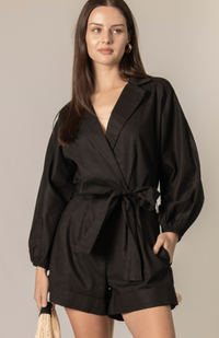 P.CILL Linen Blend Long Sleeve Wrap Style Romper