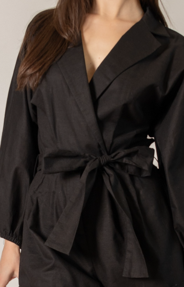 P.CILL Linen Blend Long Sleeve Wrap Style Romper