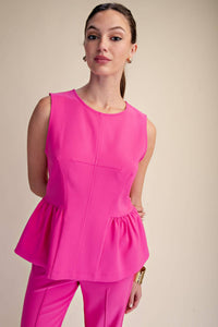 Peplum Top Round Neck Stitch Detail : Pink / M
