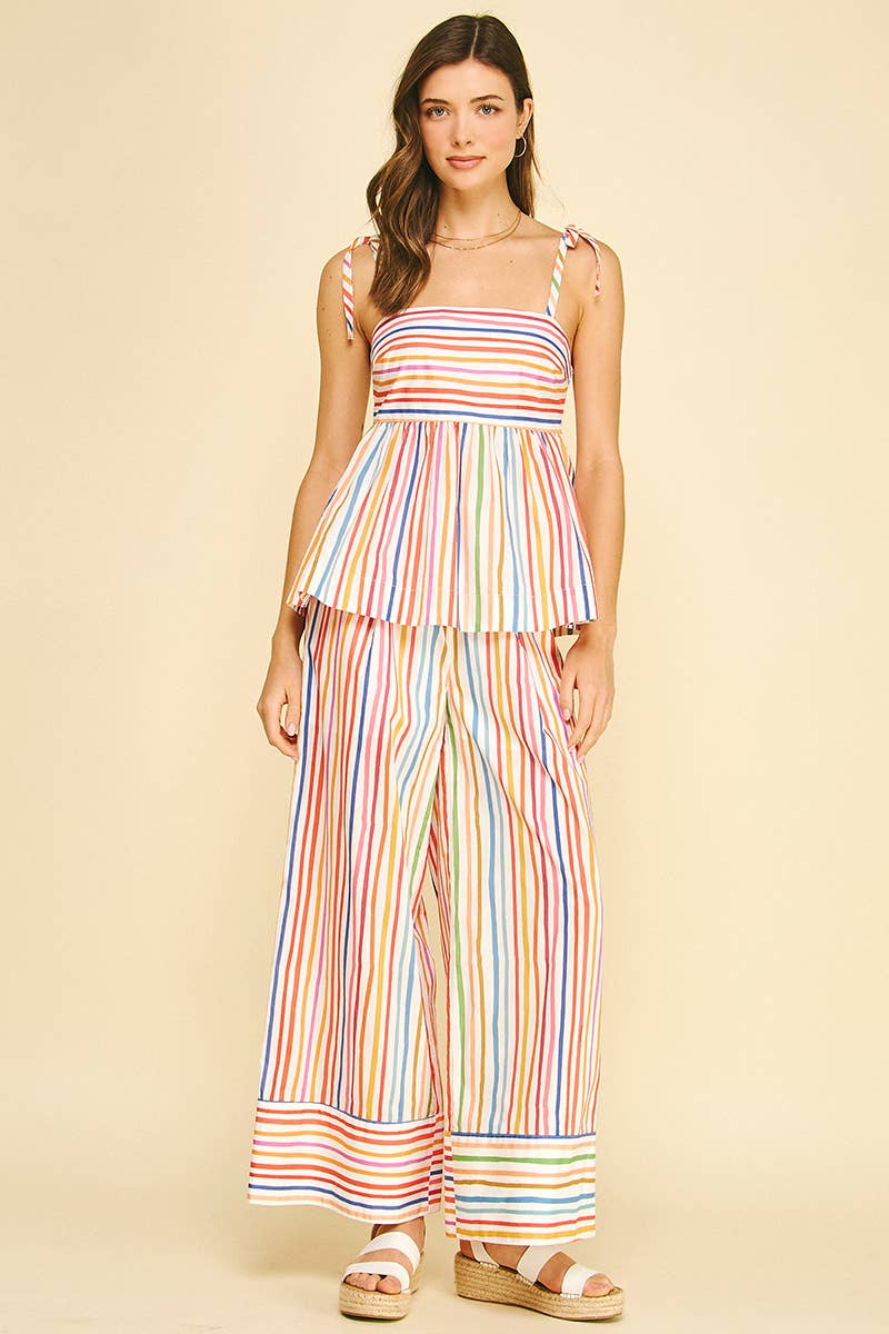 Mori RAINBOW STRIPE TIERED CAMI TOP－