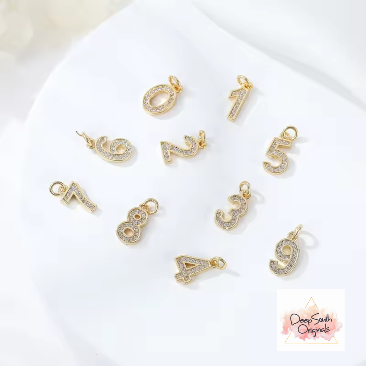 Itsy Pave Number Charms ~ Gold Filled : Six
