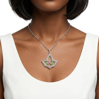 AKA Ivy Leaf Rhinestone Pendant Chain Necklace: Pink and Green / Rhodium / 16 + 3 inches