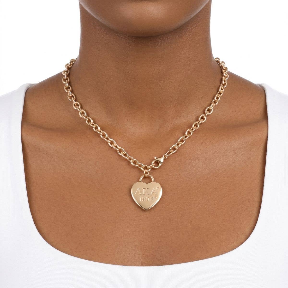 AKA Gold 1908 Legacy Heart Lock Chain Necklace: Gold / Gold / 18 inches