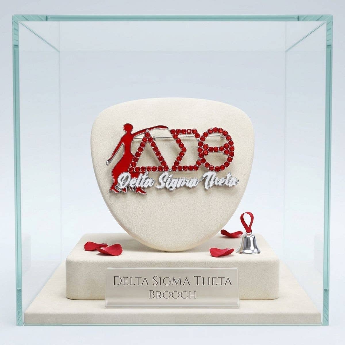 Delta Sigma Theta Red Fortitude Rhinestone Brooch: Red and White / Rhodium / 1.5 x 2.75 inches