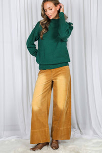 Stone Washed Cotton Corduroy Cropped Pants VP83140: Brown / S