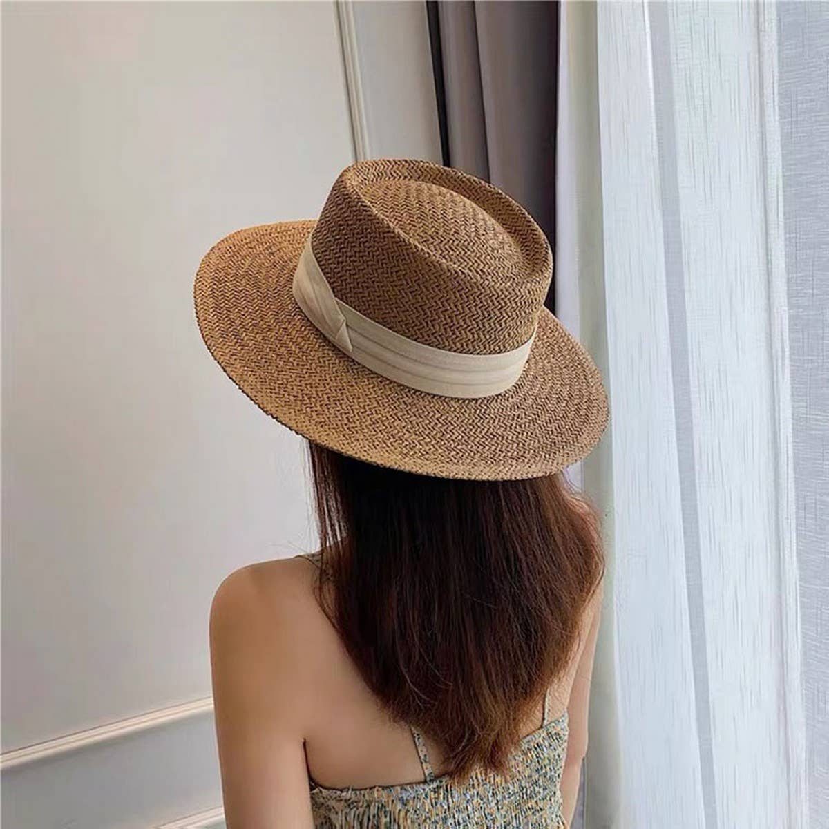 BEACH VACATION SUN FEDORA STRAW HATS FOR WOMEN_CWAH1151: KHAKIBLACK / (OS) 1