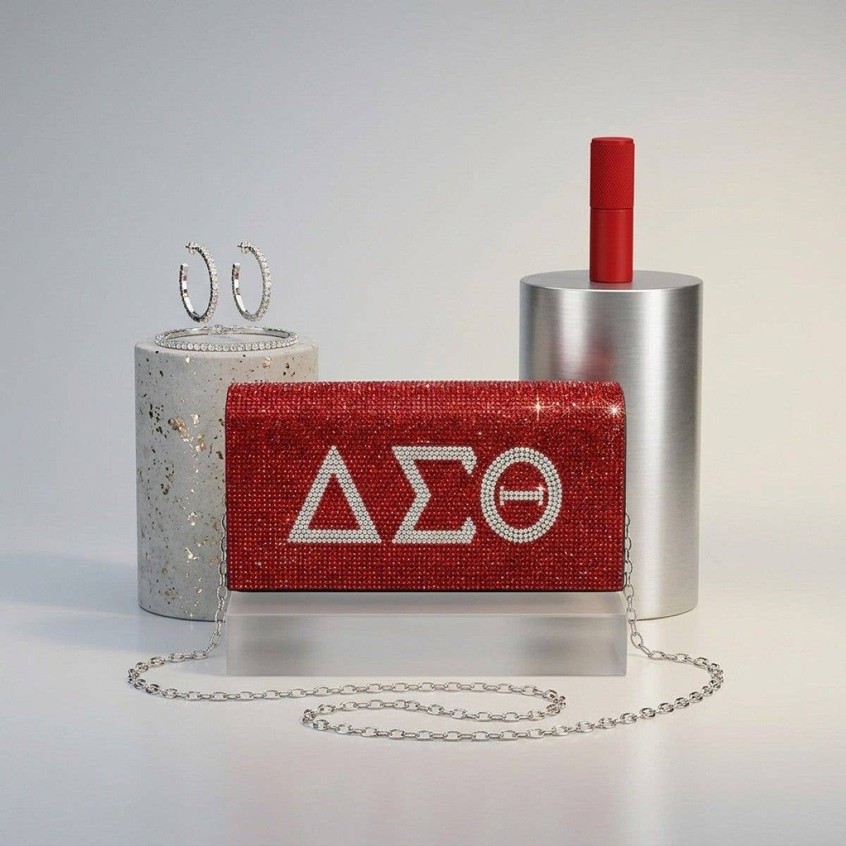 DST Red with Clear Rhinestone Flap Snap Clutch Bag